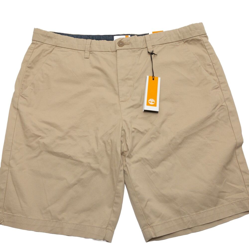 Timberland Men's Khaki Chino Shorts W38 Straight Fit Cotton Stretch Casual Beige